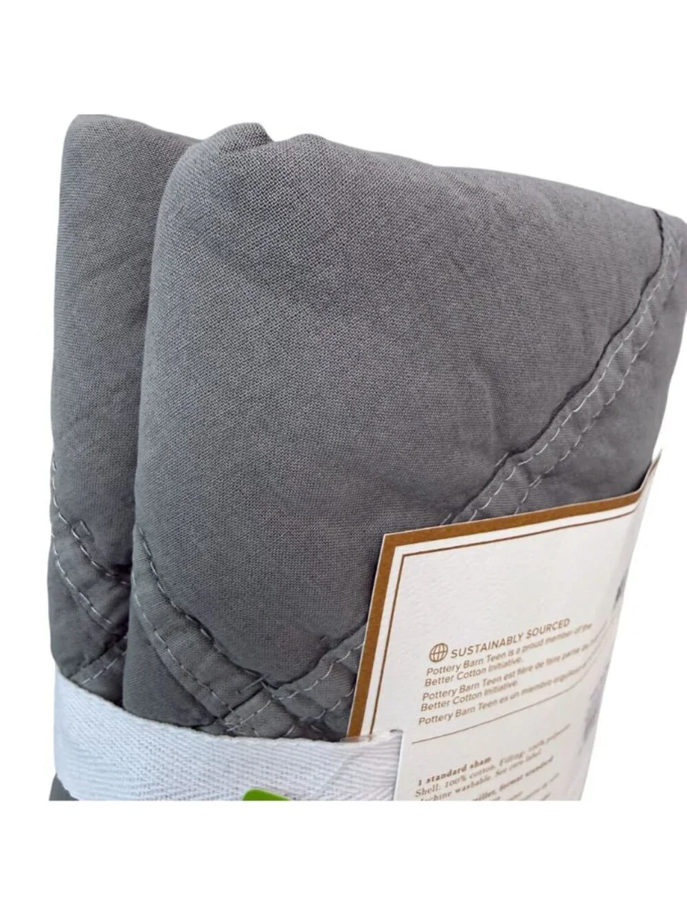 Pottery Barn Teen Pillow Sham Quilted Standard Size Washed Rapids Gray  NWT